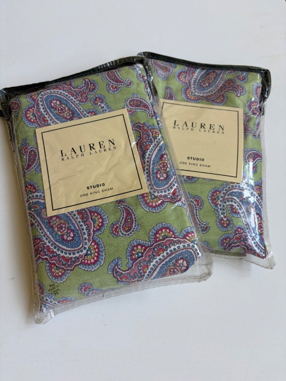 2 Ralph Lauren Greenvale Paisley 100% Cotton KING Pillow Shams in Green + Purple - Picture 7 of 8